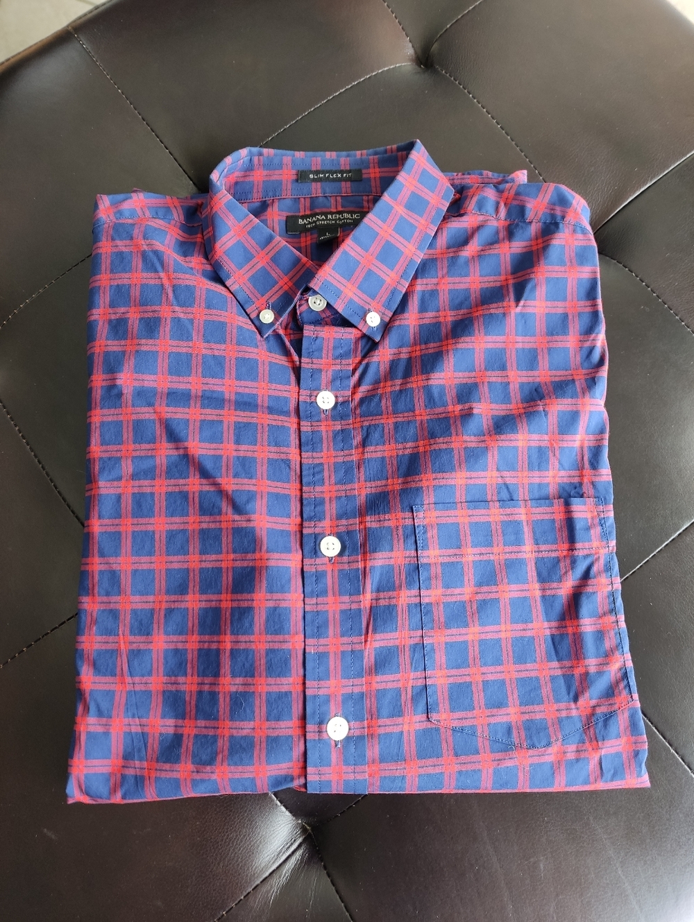 Banana Republic Men’s Navy Blue & Red Plaid Button-Down Shirt NWOT Size L